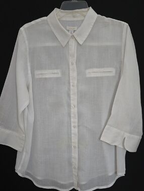 Chico's White Semi-Sheer Button Front Blouse